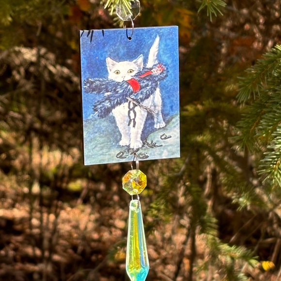 Krampus cat Ornament, retro krampus postcard reproduction ornament, creepmas - Picture 4 of 10